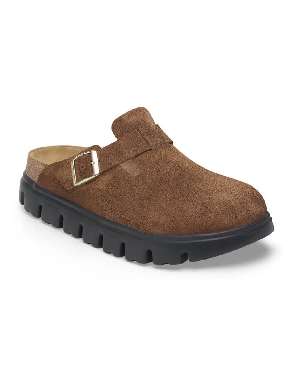 Birkenstock Papillio Suede Slip-On Boston Clog with Buckle in Brown
